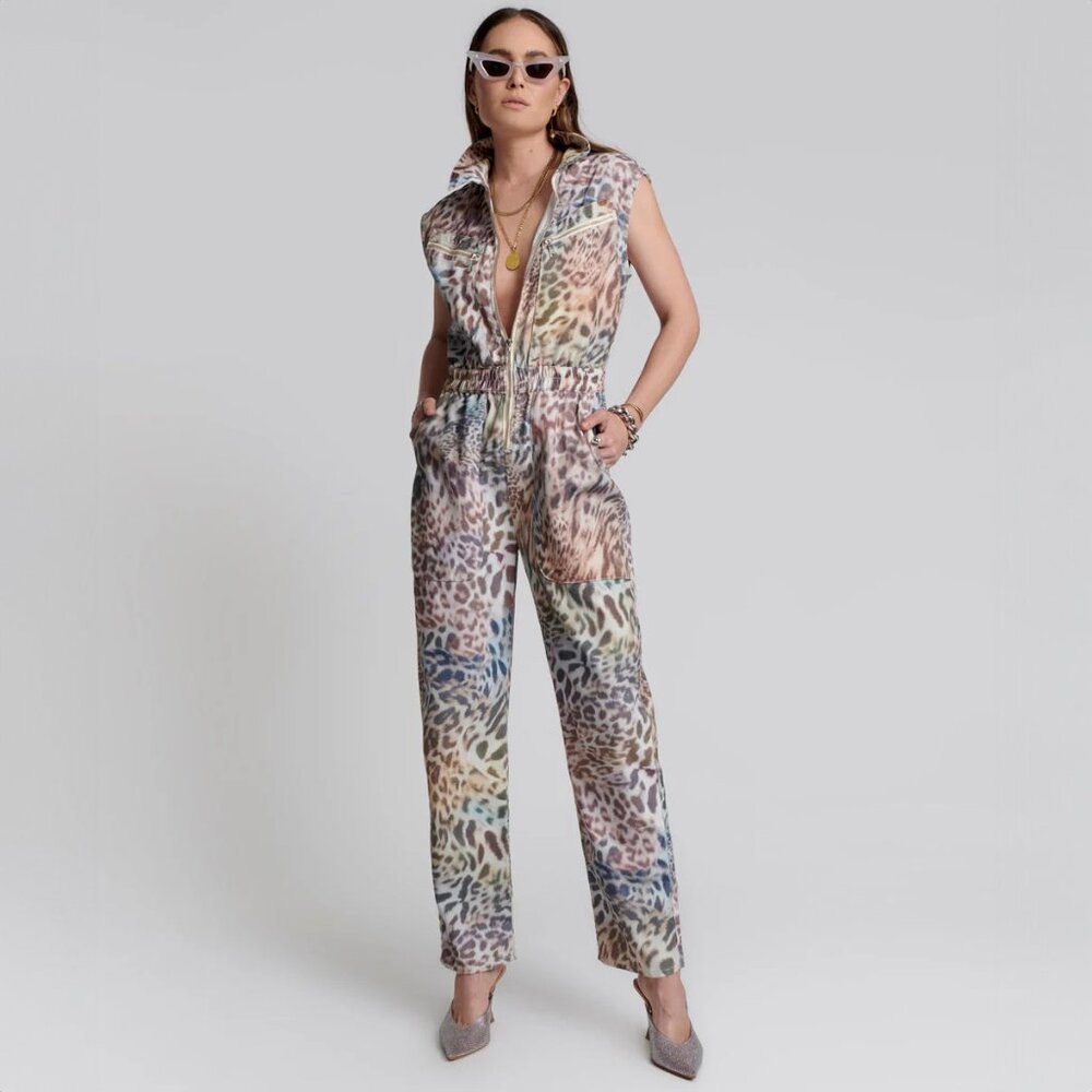 One Teaspoon leopard animal spotted print OLIVIA sleeveless jumpsuit XXS NEW